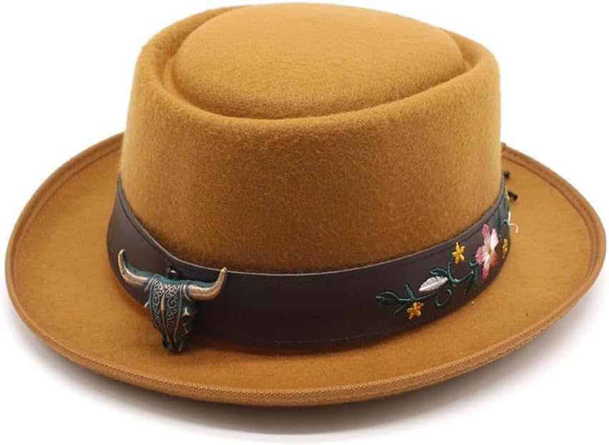 Classic Western Fedora Hat, Black Wool Felt, Wide Brim with Decorative Band