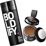Hair Fiber (Light Brown) + Hairline Powder (Light Brown): Boldify Build & Conceal Bundle -...