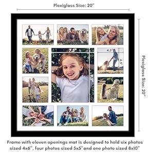 Americanflat 20×20 collage picture frame with polished plexiglass fits one 8×10 four 5×5 and six 4×6 photos or one 20×20 photo gallery wall frame set thin photo frame for wall displayblack  urban country home decor