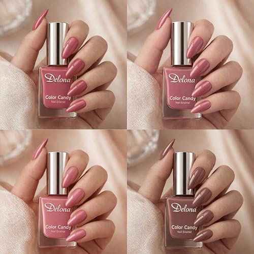 Image of Delona Nail Paint Combo Pack of 4 for Indian Skin Tones I Quick Drying Nail Polish, Glossy Pink Nude Nail Kit I Highly Pigmented & Long Lasting Enamel I Chip Resistance 10ml Each - Gift Set for Women