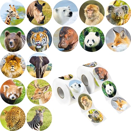 600PCS Realistic Animal Stickers 16 Designs Jungle Animal Sticker for Kids Safari Zoo Labels with Perforated Line for Toddlers Party Favors Birthday Gift Decor Supplies Rewards (1.5 in Diameter)