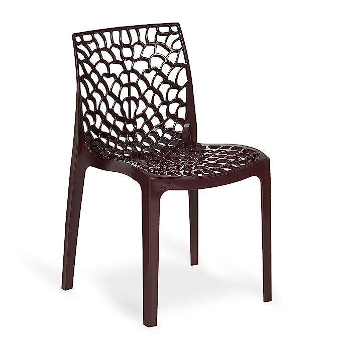 Image of Supreme Web Plastic Chair |Armless Chair for Dining Room Set, Home, Cafe & Outdoor Use |Weight Bearing Upto 220kgs (Color:Globus Brown ; Set of 2)