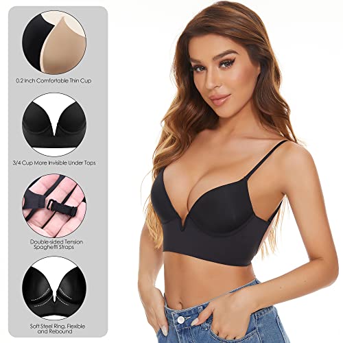 Low Back Bras-Seamless Underwire Deep V Plunge Invisible Backless Bras-Convertible Halter Bras Multiway Low Cut Bra For Women (Black, Xx-Large) #TOP4