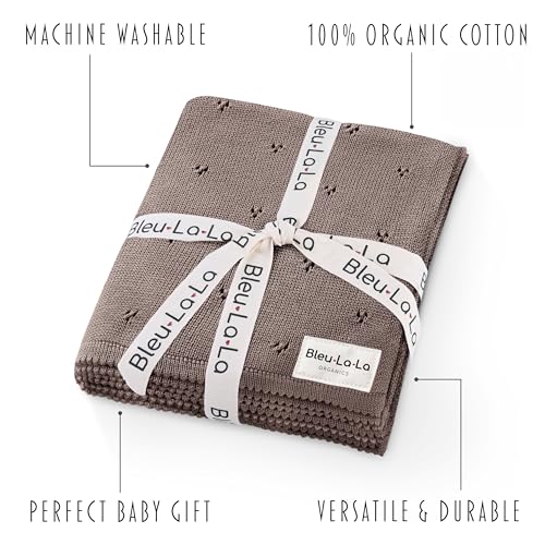 Image of 100% Luxury Organic Cotton Pointelle Knit Baby Blanket - Refined Lightweight Heirloom Nursery Essential (Pointelle - Milk Chocolate)