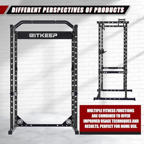 RitKeep RMAX 2250 Multi-Functional Power Rack - 1200lb Capacity Squat Rack for Home Gym with Multi-Grip Pull-Up Bar, J-Hooks, and Safety Bars (Black) - Thumbnail 2
