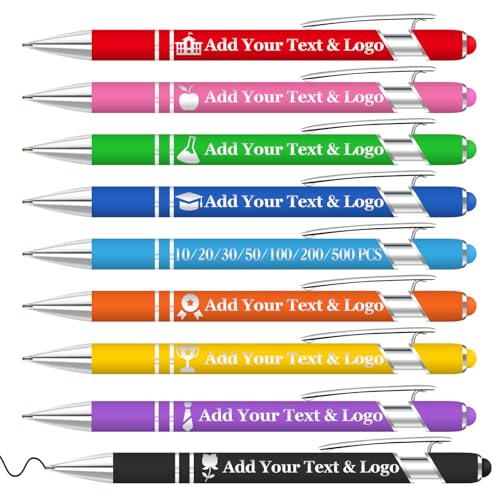 Spricoz Custom Pens Personalized Pens Bulk, Bolígrafo Personalizado with Name Logo Text, Black Ink with Stylus Tip, Perfect for Graduation Gifts, Office Gifts, Corporate Promotion Present