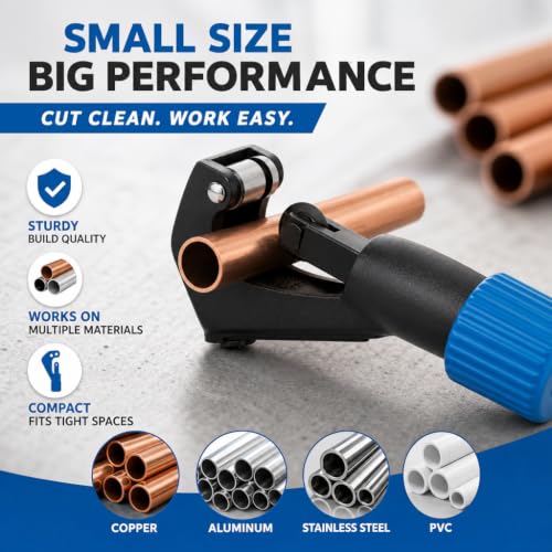 Image of Small Copper Pipe Tubing Cutter with Reamer - Tube Cutter 1 /8 inch to 1 1 /8 inch | Small Copper Pipe Cutter with Reamer for HVAC, Plumbing Tubing Cutter for Copper Brass Aluminum & Thin Stainless Streel Pipes
