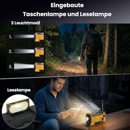 Extralink Kurbelradio Notfallradio mit Solar & Kurbel, Ladefunktion 4000 mAh mit integrierten Ladekabeln, FM/AM Radio, LED Taschenlampe & Leselicht, SOS Alarm - für Blackout, Camping & Outdoor – Bild 8