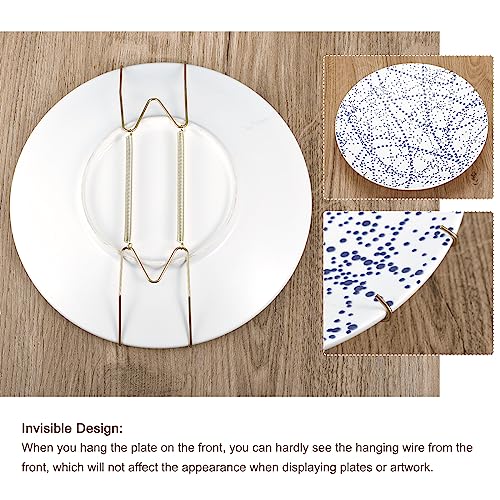 Image of uxcell 12 Pieces Plate Hanger, 8 12 14 Inch Stainless Steel Invisible Wall Plate Hangers with 12Pcs Wall Hooks and 50Pcs Protectors for Decorative Plates, Gold