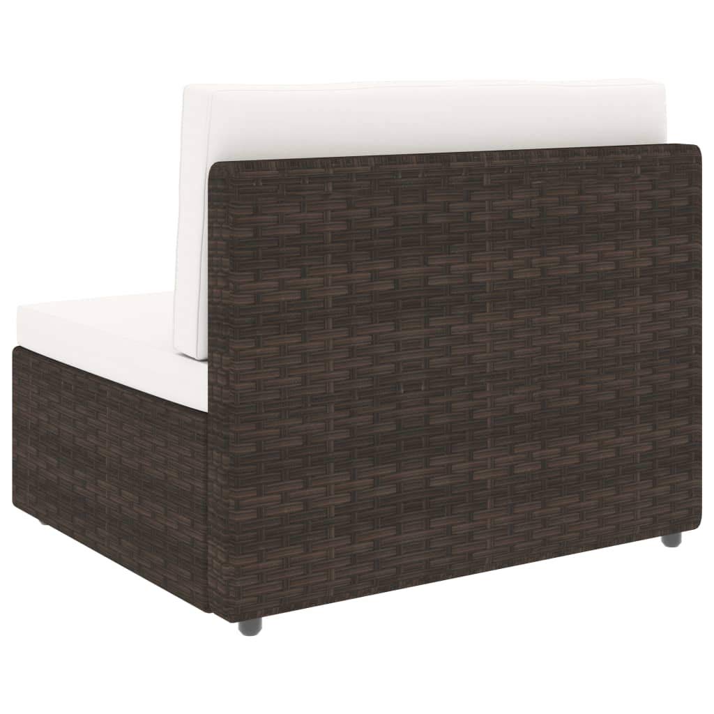 Set Divani da Giardino 2 pz in Polyrattan Marrone con Tavolo | Salotto modulare per terrazzo e patio con tavolino in vetro temperato e cuscini sfoderabili color crema.