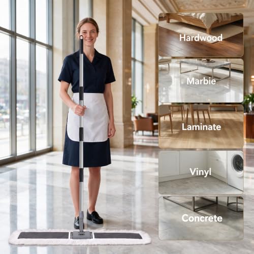 Image of 40 inch Commercial Dust Mop, Large Dust Mop with 2 Washable Pads, Grey