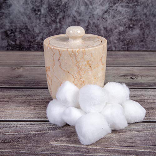 Creative Home Natural Champagne Marble Bullet Collection Cotton Ball Swab Holder Bathroom Countertop Storage Jar Container Organizer, 3.5" Diam. X 4.6" H, Beige #TOP4