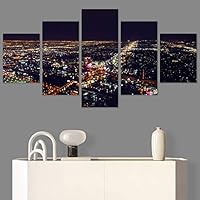 SIGNWIN 5 Panel Canvas Wall Art City Illuminations for Home Decorations Ready to Hang - 60