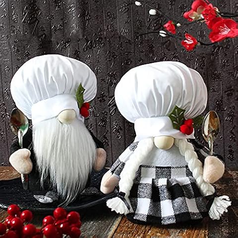 Attria 2 Pcs Chef Gnomes Plush, Fall Winter Kitchen Decorations Handmade Plush Tomte Ornament, Mr and Mrs Dolls for Farmhouse Christmas Figurine Home Table Decor Holiday, 8.3Inches Cover