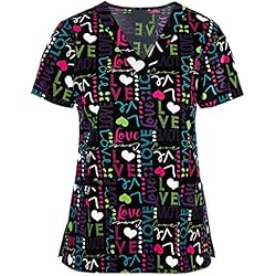 Ropa De Trabajo Dama WUIXANG Pascua Mujer Túnica de Cuidado de la Salud Uniforme Mujer Casual Camiseta Manga Corta Cuello V Ropa de Trabajadores de Cuidado Mujer Ropa de Trabajo Mujer Cocina Uniformes de Enfermería #0414