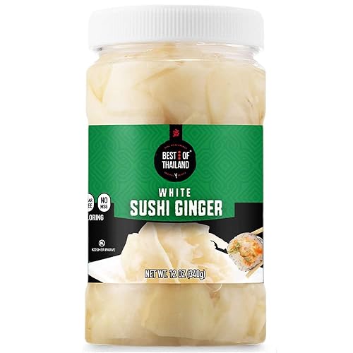 Best of Thailand Jengibre de sushi blanco japonés Jengibre Gari joven en rodajas frescas en todo natural, sin colorear, sin grasa, sin azúcar, sin
