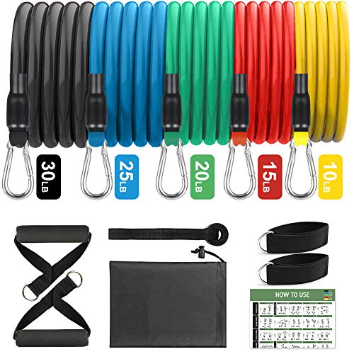 Bandas Elasticas de Fitness y Ejercicio, Bandas de Resistencia, 11 pcs de Gomas Entrenamientos, Bandas de Ejercicio, Fisioterapia, para Entrenamiento en el Hogar, Caderas, Pecho, Hombros, Espalda