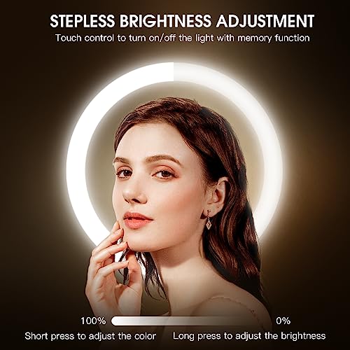 8 Wall-Mounted Rechargeable Lighted Makeup Mirror - Double-Sided 1x/10x Magnification, Dimmable LED, 360° Rotation, Foldable