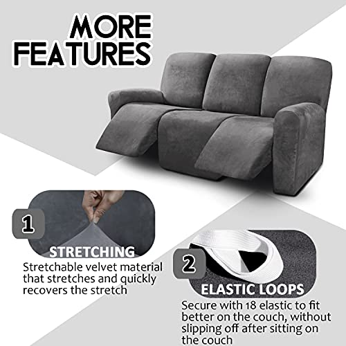 Ulticor 1111 Velvet 8-Pieces Recliner Sofa Covers Stretch Reclining Couch Covers For 3 Cushion Reclining Sofa Slipcovers Furniture Covers Thick Soft Washable thumb #3