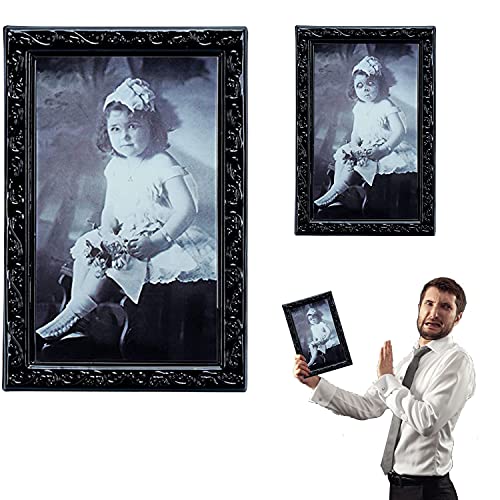 HUYIWEI Halloween Horror 3D Marco de Fotos,Marco de Pintura con Cambio Facial,La inocencia y el Diablo,decoración de Fiestas para Halloween,Casas embrujadas o Fiestas temáticas de Terror(38x25cm)