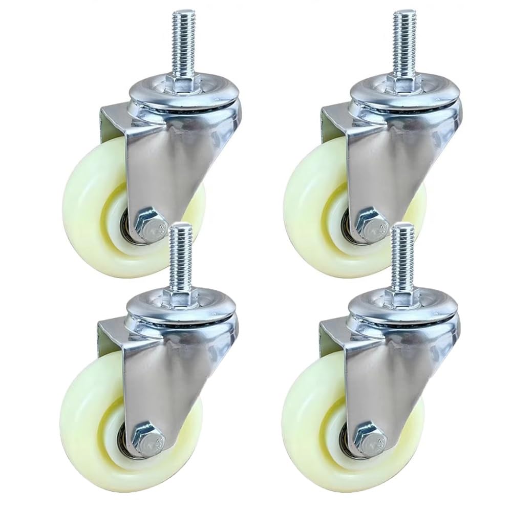 Silenziose Stelo Filettato Ruote M10/M12, Ruote Piroettanti Set da 4 con Freni, 3 Pollice Ruote in Nylon per Carrelli, Banchi da Lavoro(Swivel,M12x30)
