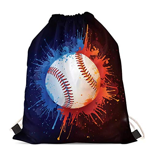 Richugui Tasche mit Kordelzug, Baseball, Aquarell-Hintergrund, Turnbeutel, Kordelzug, Reiserucksack, Baseball, Paiting Sporttasche für Herren und Damen, Schulrucksack, Schwarz, One size