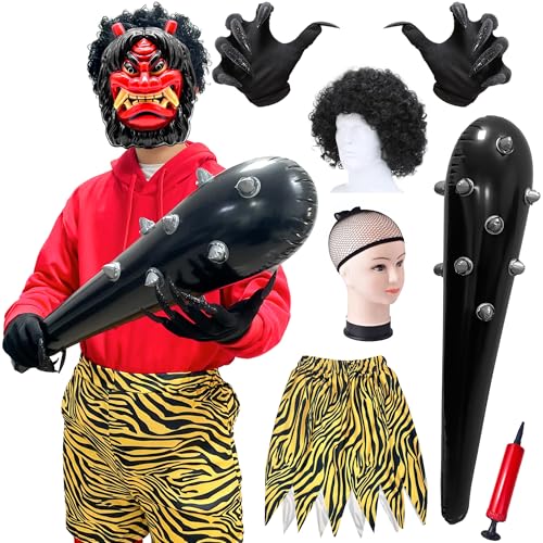 [COZENRE] 節分 鬼 衣装 コスプレ 鬼コスプレ 9点セット 赤鬼 青鬼 仮装 鬼面 こん棒 メンズ 鬼お面 虎腰巻き おに 赤鬼 青鬼 鬼衣装 おに 節分 豆まき オニ退治 節分豆 舞台 演劇 イベント コスチューム 小道具 男女共用 NG赤鬼JR