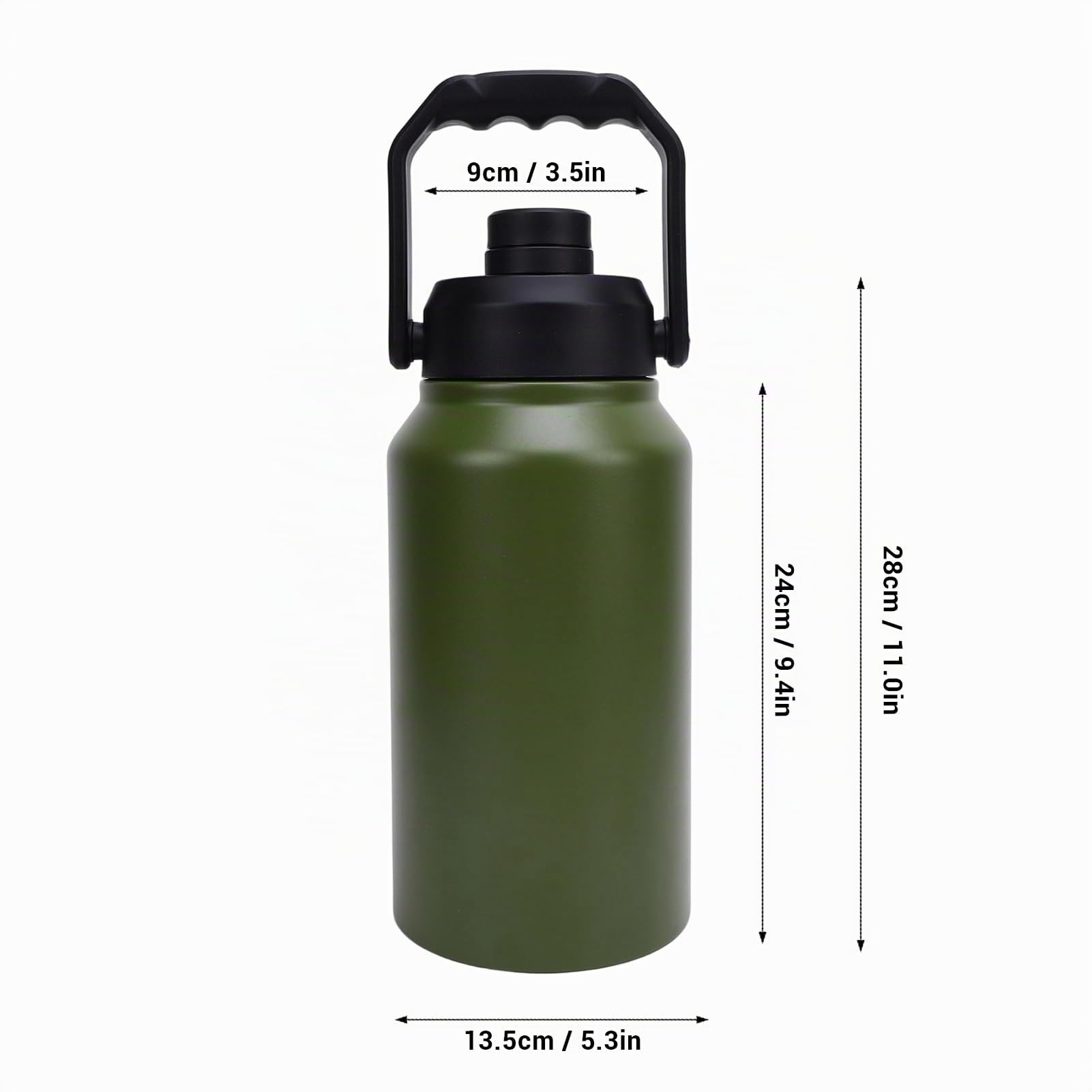 KIMISS Borraccia Termica da 3 Litri, Tazza da Viaggio in Acciaio Inossidabile da 3 Litri per Palestra e Sport - Mantiene Fredda per 48 Ore, Calda per 24 Ore (Verde oliva)