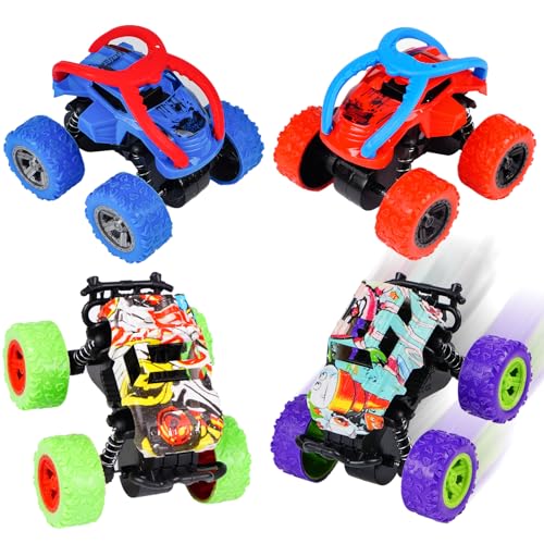 AIZHAZHA 4 Pezzi Monster Truck, Camion Giocattolo Macchine Bambini, Giocattoli di Monster Trucks Inertia Fuoristrada con Rotazione a 360 Gradi Auto a Frizione, Macchina Giocattolo per Bambini Regalo