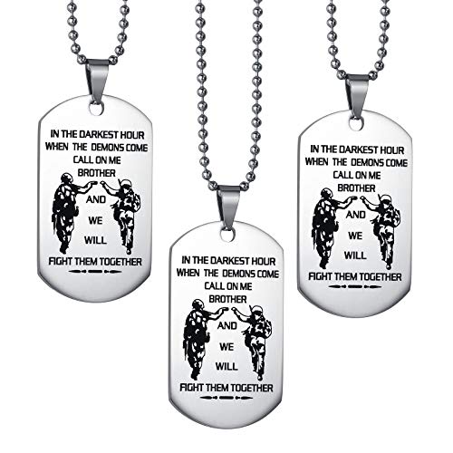 CaleesLLC Men's Necklace We Will Fight Them Together,To my Brother Necklace Military Dog Tag Pendent Christmas Birthday Party Gift,Set of 3