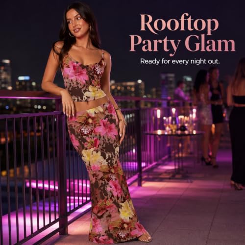 Image of Two Piece Skirt Set Women Maxi Long Skirt and Top Outfit