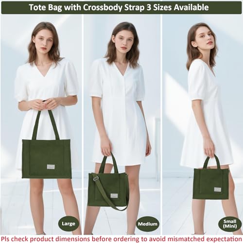 Image of UERRUAM Tote Bag for Women with Compartments,Corduroy Tote for Work Travel College Book Bag Women Purse Handbag Crossbody Bag