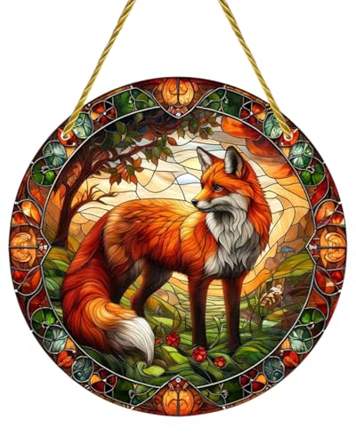 HUVZOR 1 Stück Hängende Fensterdeko Fuchs Buntglas Deko,...