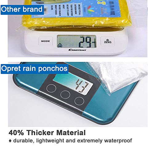 5 Pack Disposable Rain Poncho, Opret Emergency Poncho Waterproof Raincoat with Hood for Camping, Hiking, Cycling, Theme Park and Festival