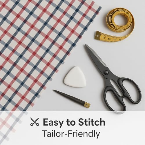 Image of Checkered Poly Cotton Shirt Fabric for Men | Unstitched Shirting Fabric | Shirt Piece Cloth Material | Soft Breathable Lightweight | 89 cm Width