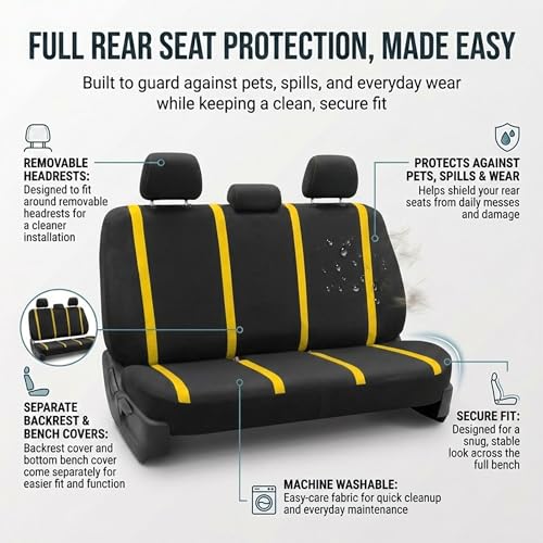 Image of FH Group Car Seat Covers Full Set Cloth - Universal Fit Automotive Seat Covers, Low Back Front Seat Covers, Solid Back Seat Cover, Washable Car Seat Cover for SUV, Sedan and Van Yellow