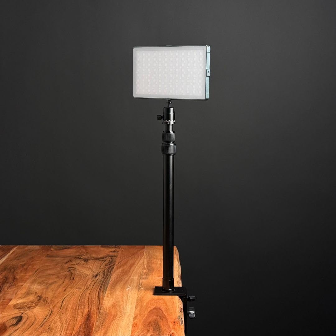 MOJOGEAR Ausziehbares Stativ mit Tischklemme – Höhenverstellbar 42-100 cm, inkl. Kugelkopf & Handyhalterung für Kamera, Licht & Mikrofon, Tischhalterung für Streaming, Video & Fotografie