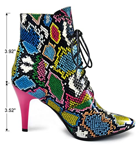 Quimeir Women's Sexy Stilettos Snakeskin Ankle Booties, Pointed Toe Lace Up High Heeled Boots2