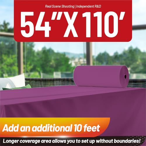 Image of Plastic Table Cloth, 110 Ft X 54 in Plastic Table Cloth Disposable Purple Tablecloth with Any Cut Sliding Cutters Premium PEVA Disposable Tablecloth for Picnics, Parties, Birthdays, Festivals