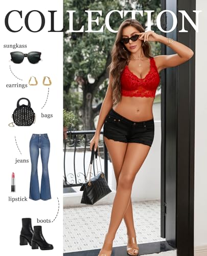 Image of Avidlove Bralettes for Women Lace Bra Non Padded Longline Bralette Deep V Triangle Sexy Everyday Lingerie Bras