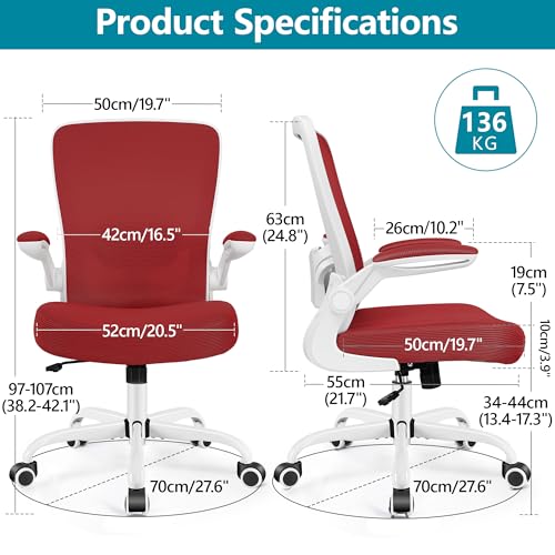 FelixKing Office Chair, Ergonomic Desk Chair Breathable Mesh Chairs Adjustable High Back Lumbar Support Flip-up Armrests, Executive Rolling Swivel Comfy Computer Chairs Home Office Fire Brick