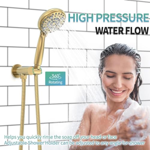 Image of SR SUN RISE Shower Faucet - 10 Inch Multifunctional High Pressure Shower Head System with Handheld Shower Head Fixtures - Valve Included - Brushed Gold
