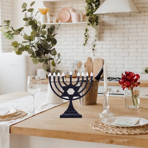 Menorá eléctrica de Janucá candelabro recargable USB de 9 brazos LED azul 5