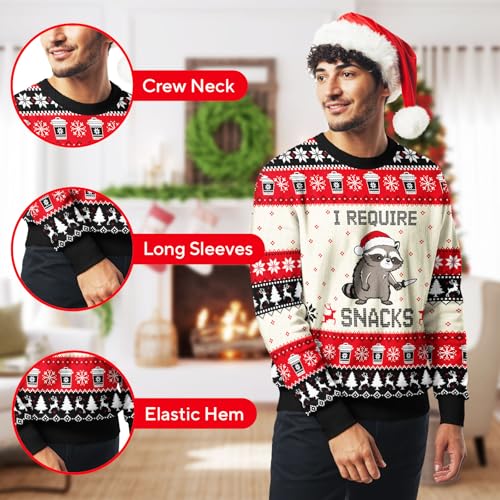 Image of 99TIMORO Raccoon Ugly Christmas Sweater for Men and Women, Holiday Pullover Novelty Crewneck Sweatshirt, Festive Outfit Gift