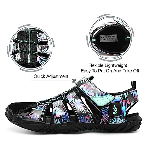 Jiasuqi Lightweight Slip On Hiking Sandals Womens Mens Sports Beach Pool Water Shoes Leaf Black 8.5Women/7Men #TOP4
