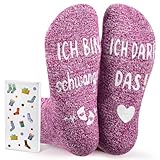 Jadive Schwangerschaft Geschenk Socken ICH BIN SCHWANGER Werdende Mama Geschenk Lustig Geschenke für Werdende Mütter Schwangere Schwangerschaft Verkünden Weihnachts(Lila,Frottee)