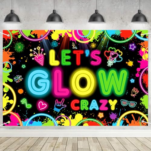 6x4ft Neon Lets Glow Party Backdrop Neon Party Decorations Backdrop Photography Background Glow in The Dark Graffiti Splash Paint for Kids Birthday Supplies 71 x 47 IN