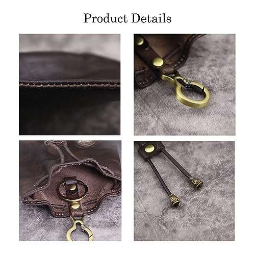 1Pcs Genuine Leather Drawstring Coin Purse Change Wallet Medieval Pouch Vintage Leather Coin Bag With Metal Clasp Mini Change Purse for Women Men (Light brown)4