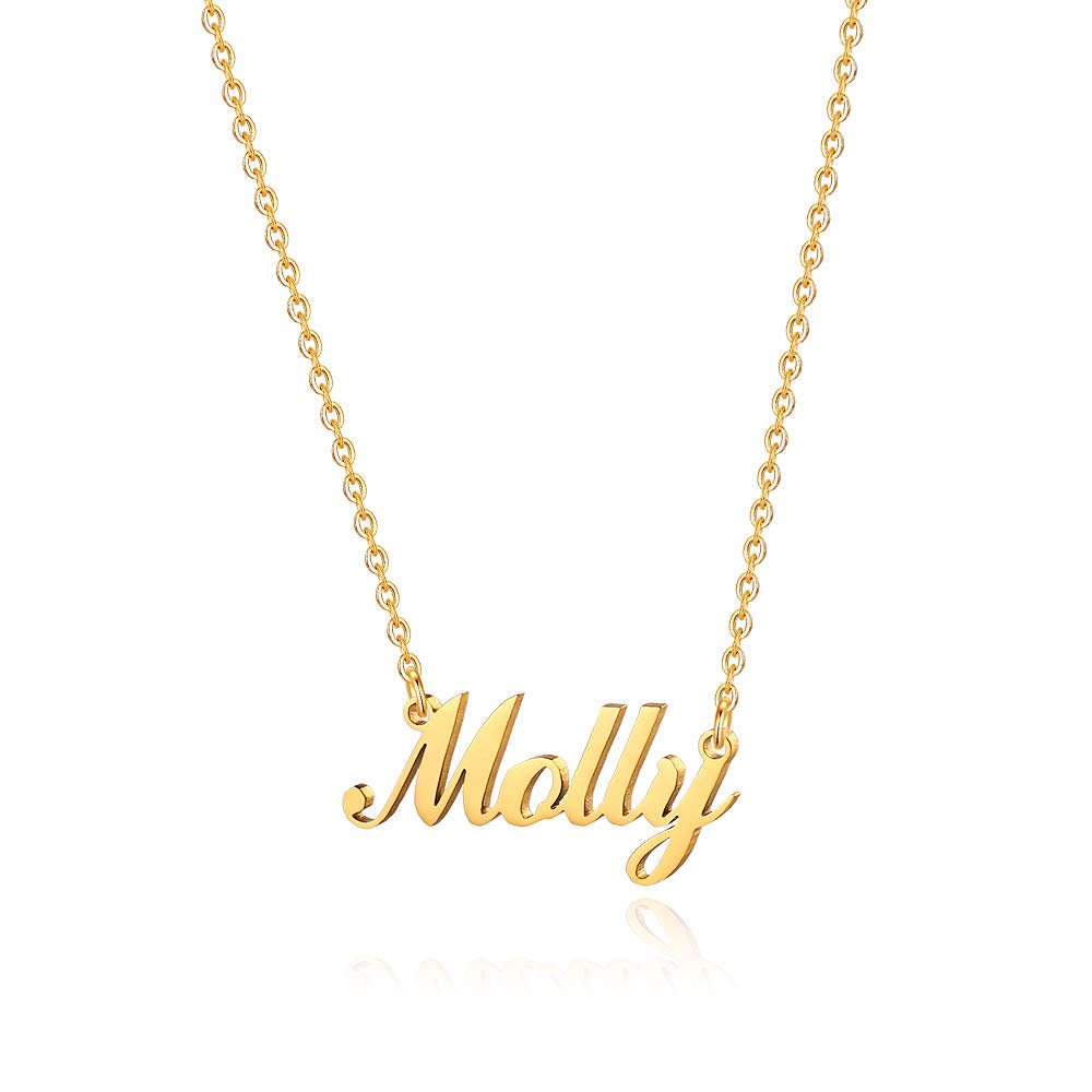 Gold Custom Name Necklace Personalized - 18K Gold Plated Personalized Name Necklaces for Women Girls Kids Teens, Plate Monogram Necklace Name Necklace