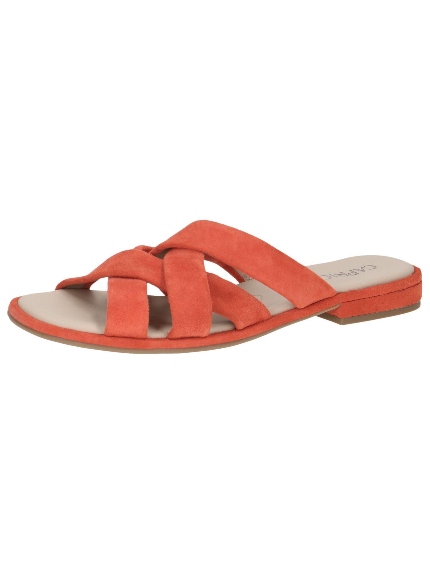 CAPRICE Women's leather mules Summer, Orange (Orange Suede), 7.5 UK